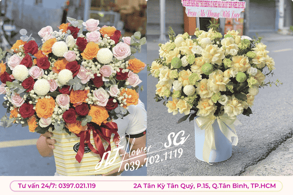 Giỏ Hoa Chúc Mừng Tông Cam – Vàng